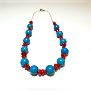 Red and blue beaded necklace